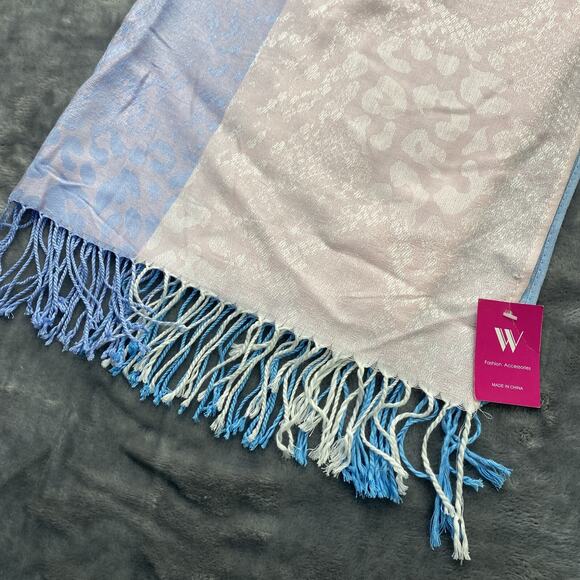 Scarf With Tassels Blue Pink Red Purple Lightweight Scarf 70x52 Inches - Picture 2 of 3